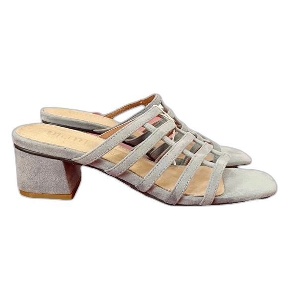 NWT Mi.iM Suede Mila Caged Block Heel Square Toe Sandals Ice Blue Suede Size 6 - Picture 8 of 13